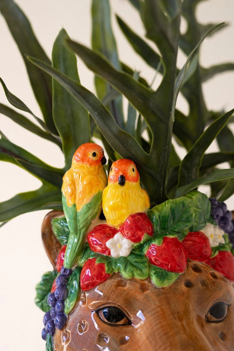Tropical Ceramic Cheetah Head Vase | Palm Beach Home Decor