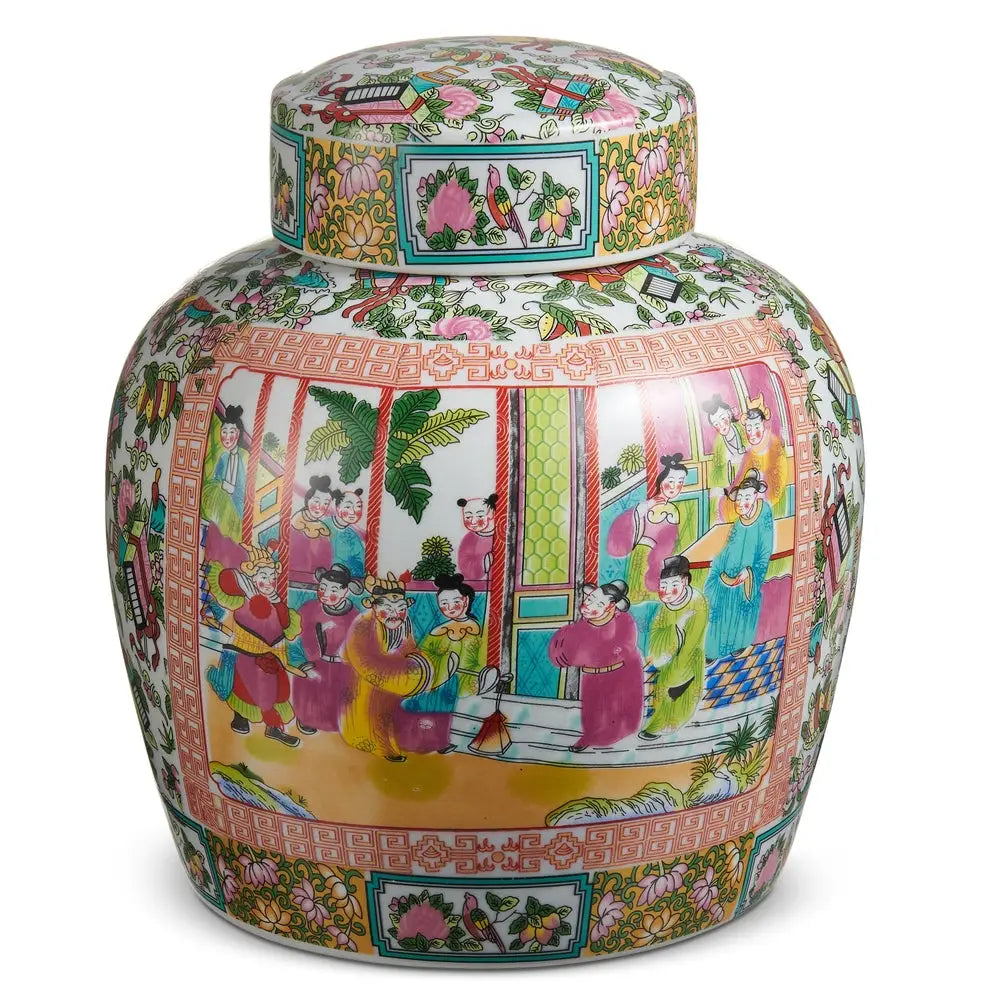 Rose Famille Ginger Jar | 9.5-inch Grandmillennial Chinoiserie Temple Jar