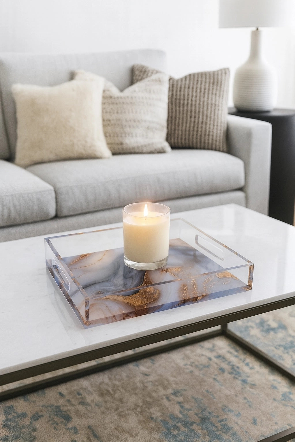 Acrylic and Stone Marble Vanity Tray