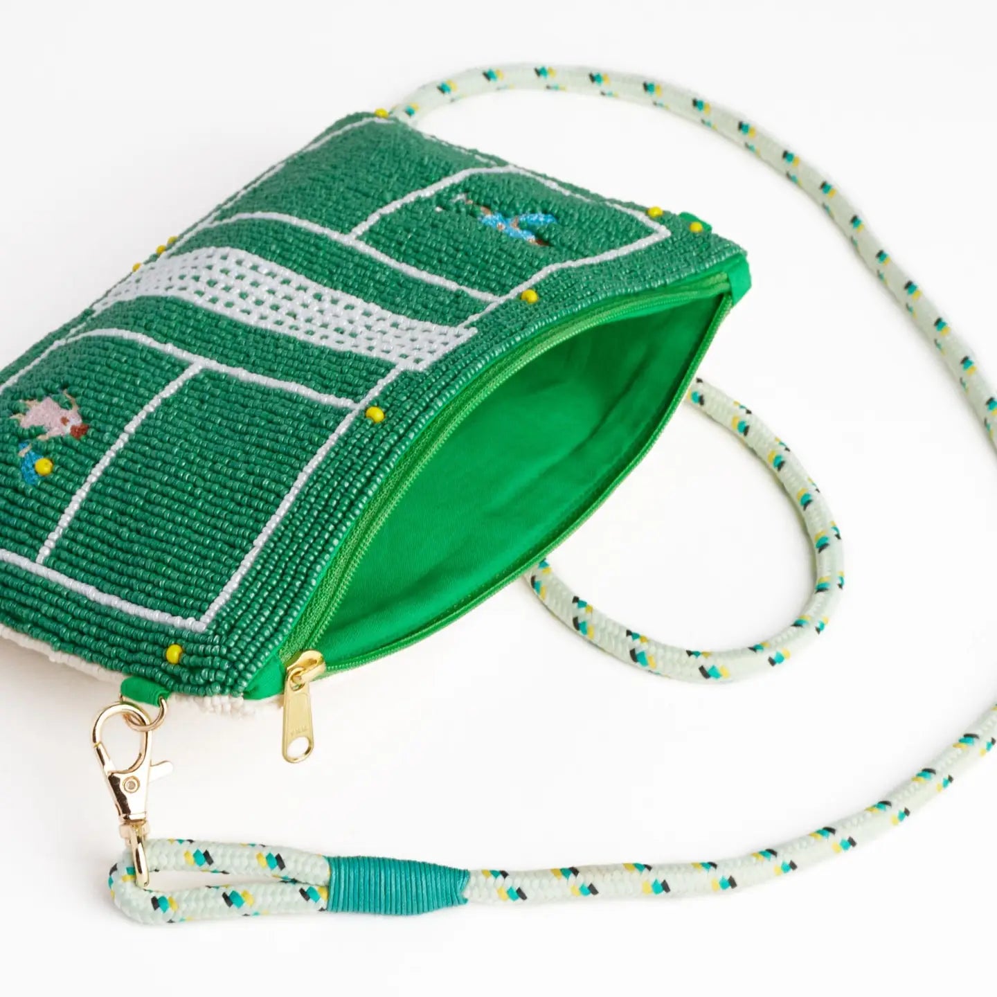 Handmade Leila Tennis Seed Bead Clutch with Strap