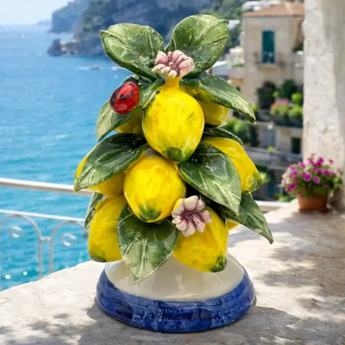 Hand-Painted Capodimonte Italian Ceramic Lemon Cascade Sculpture