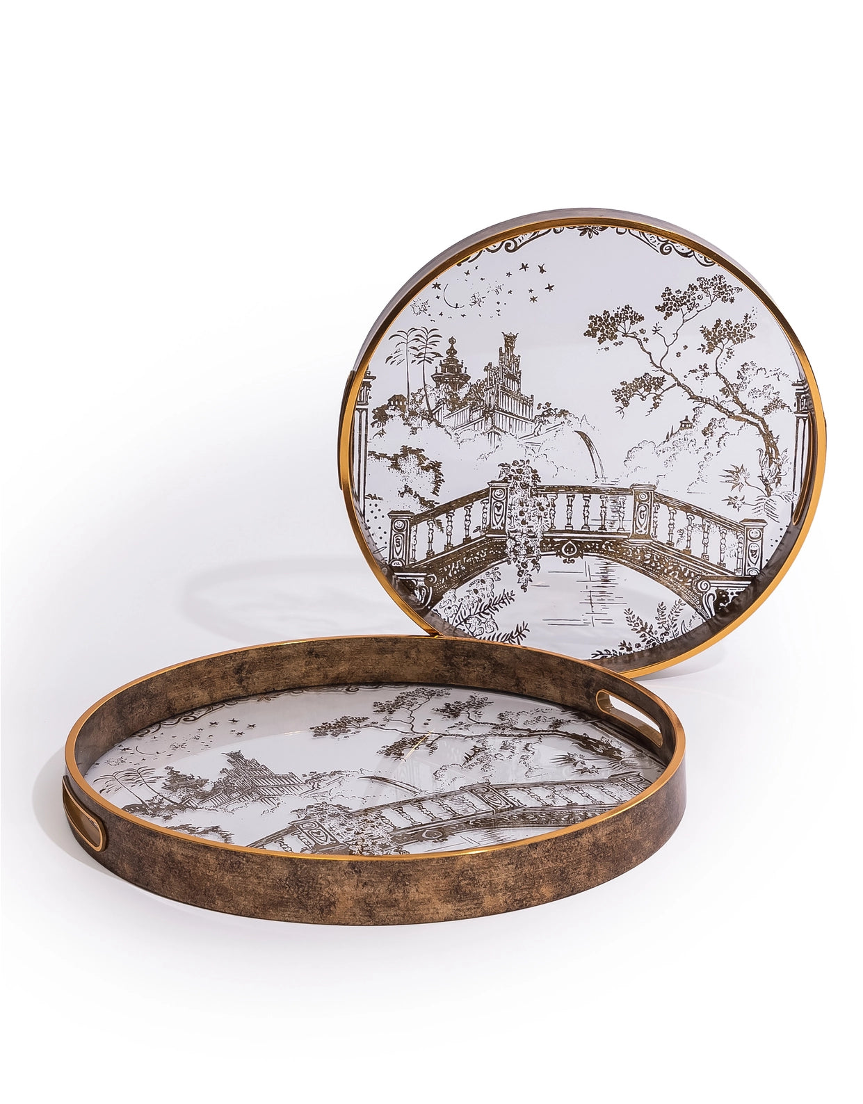 Dark Gold Chinoiserie Garden Serving Tray | Large
