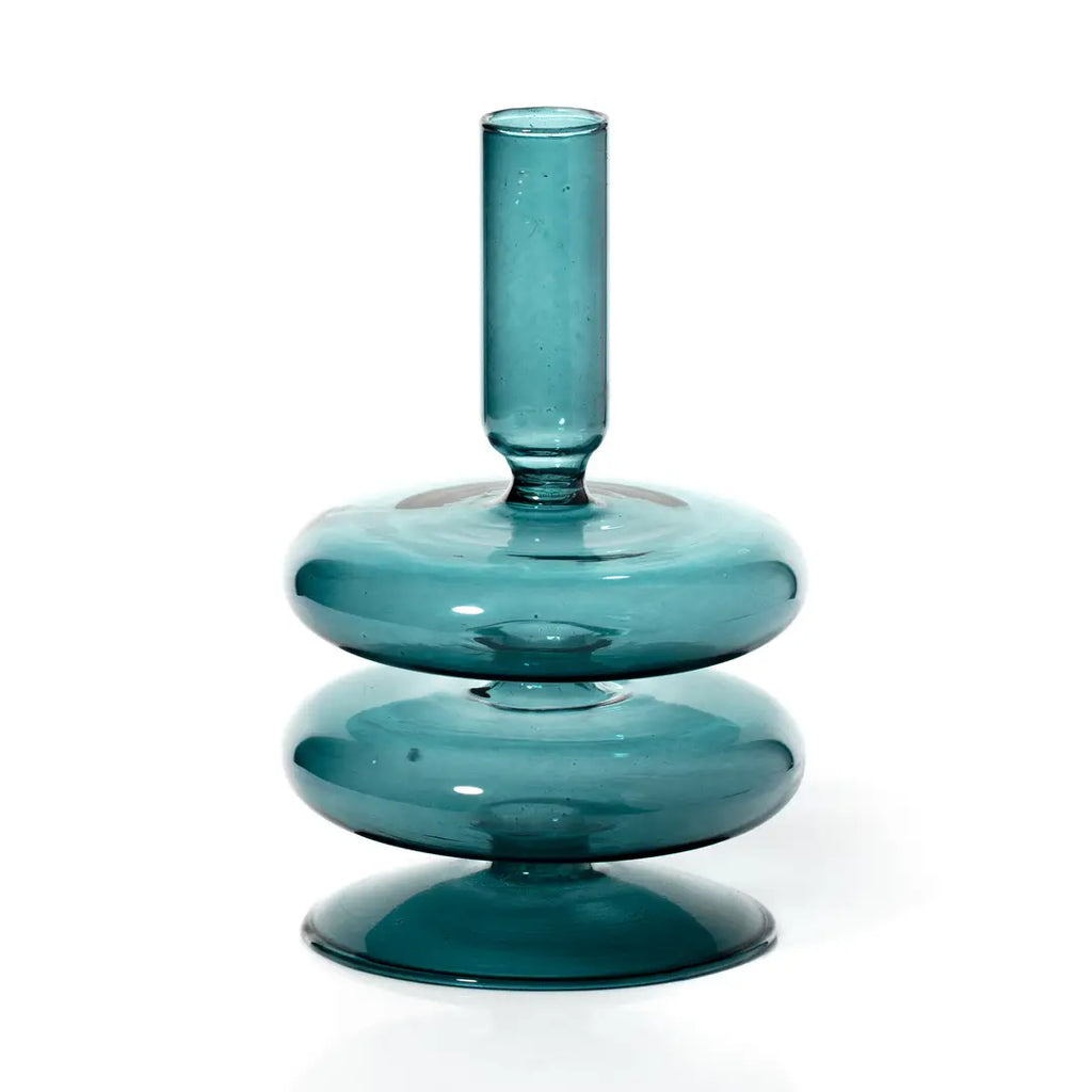 Taper Candlestick | Colored Glass | Ocean Teal