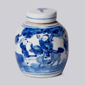 Blue & White Porcelain Mini Round Jar with Children at Play