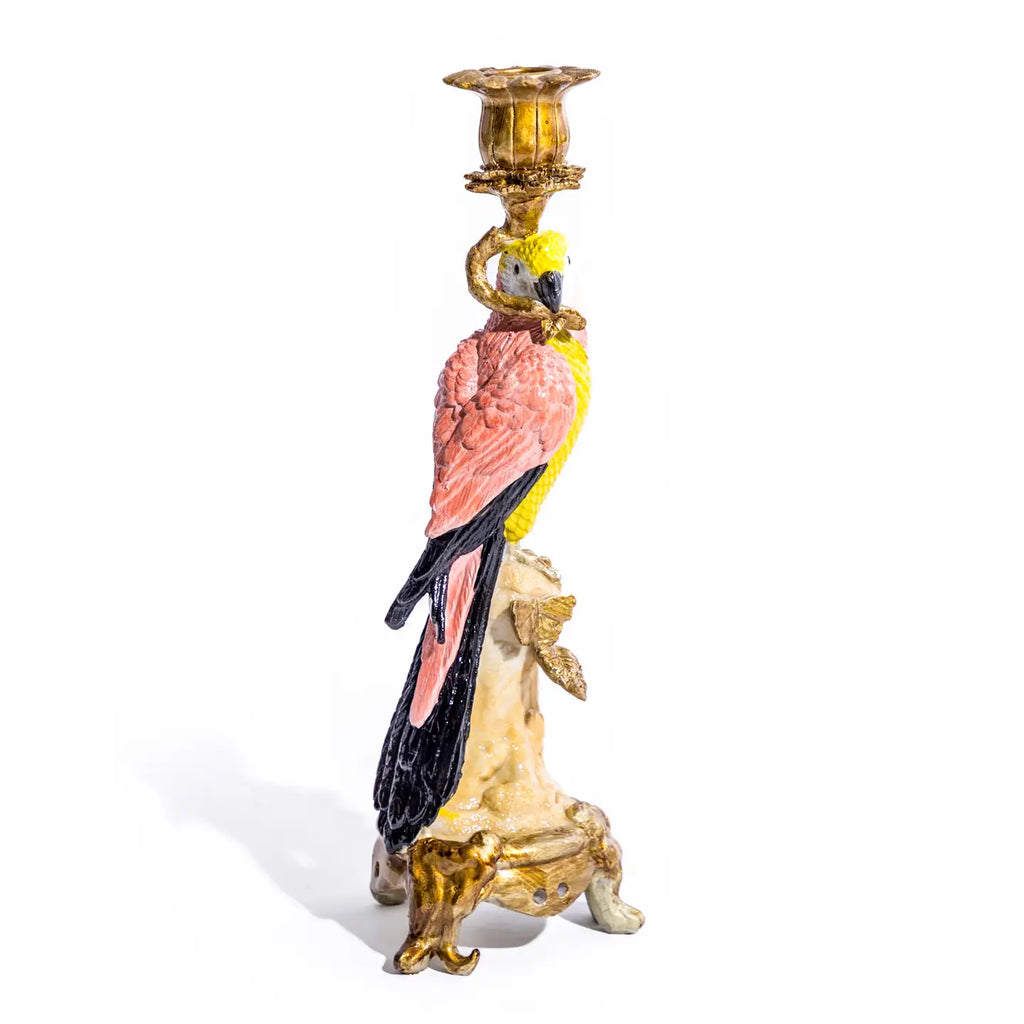 Antiqued Ornate Parrot Candlestick | Chinoiserie Decor