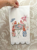 Mahjong Monkeys Scalloped Tea Towel | Chinoiserie Mahjong Tea Towel