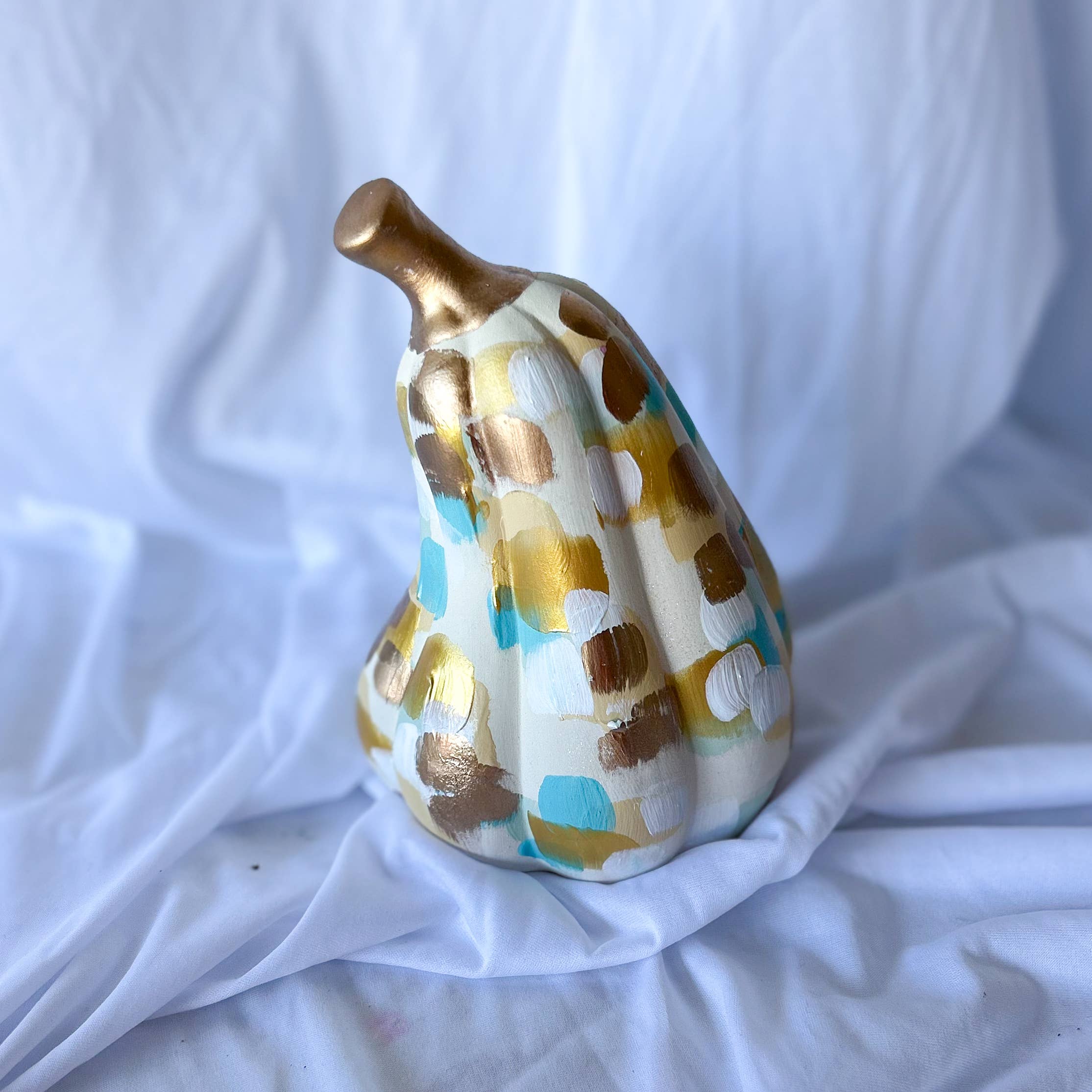 Hand-Painted Ivory & Gold Ceramic Pumpkin | Elegant Fall Home Decor