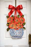 Designer Red Poppies in Ginger Jar Door Hanger | Chinoiserie Home Decor