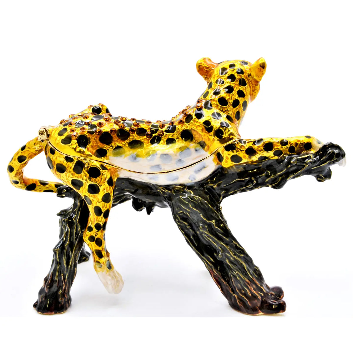 Jeweled Cheetah Sitting on Branch Trinket Box | Palm Beach Decor