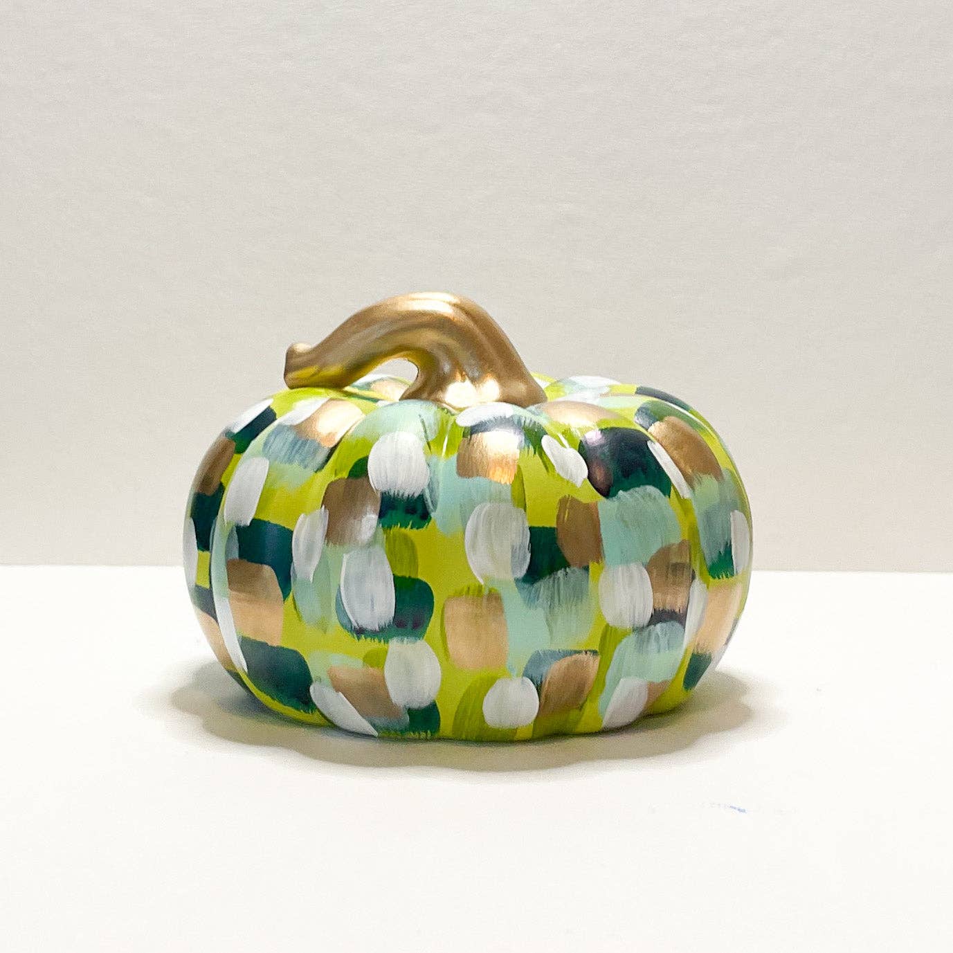 Hand-Painted Green Abstract Ceramic Pumpkin | Elegant Fall Home Decor