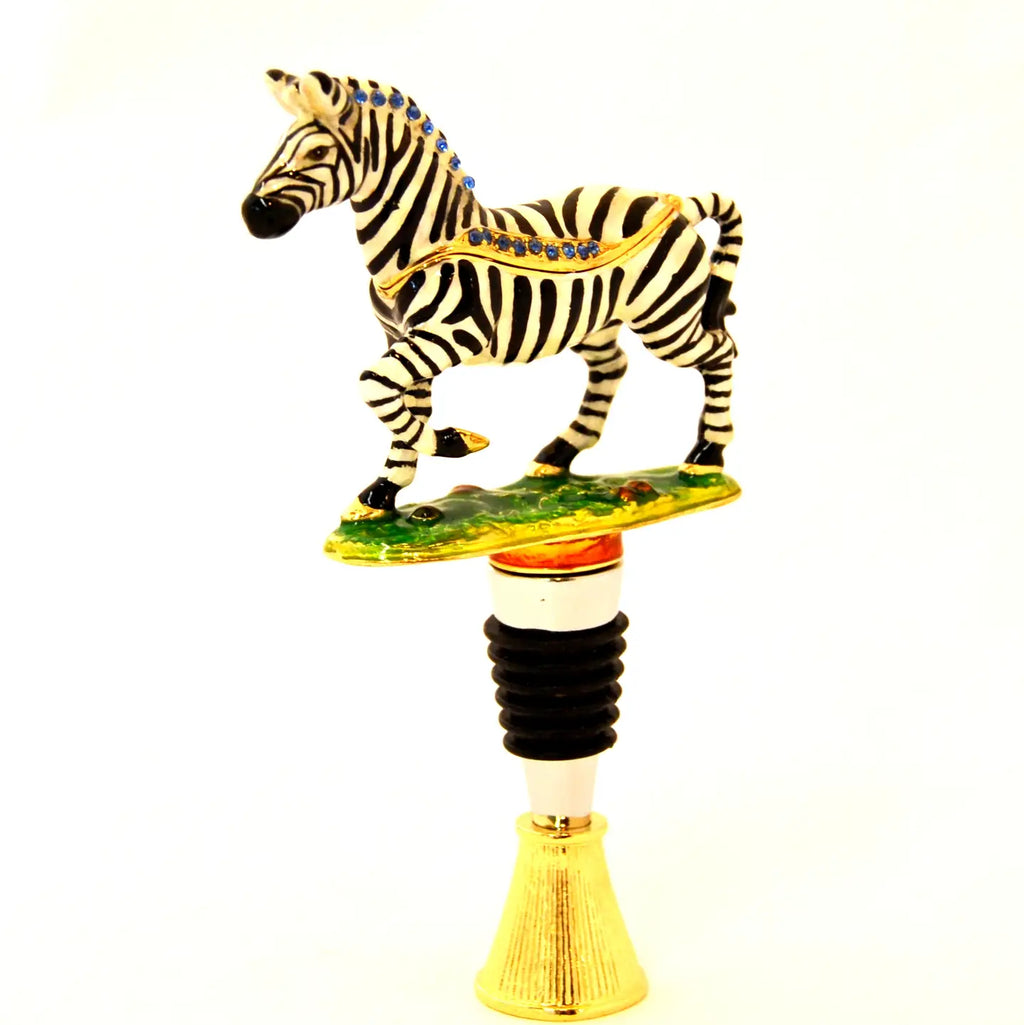 Zebra Trinket Box & Bottle Stopper with Display Stand | Grandmillennial Barware