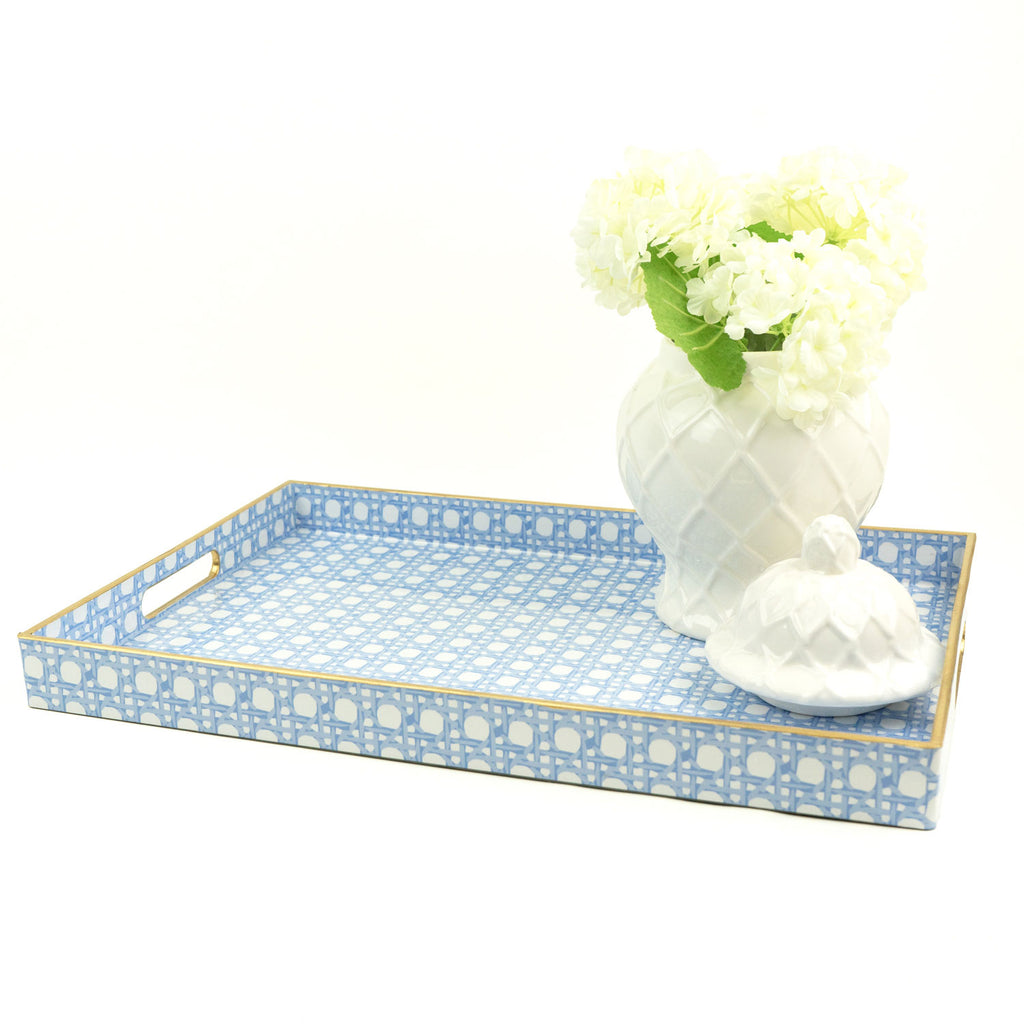 Blue Cane Rectangular Decorative Serving Tray