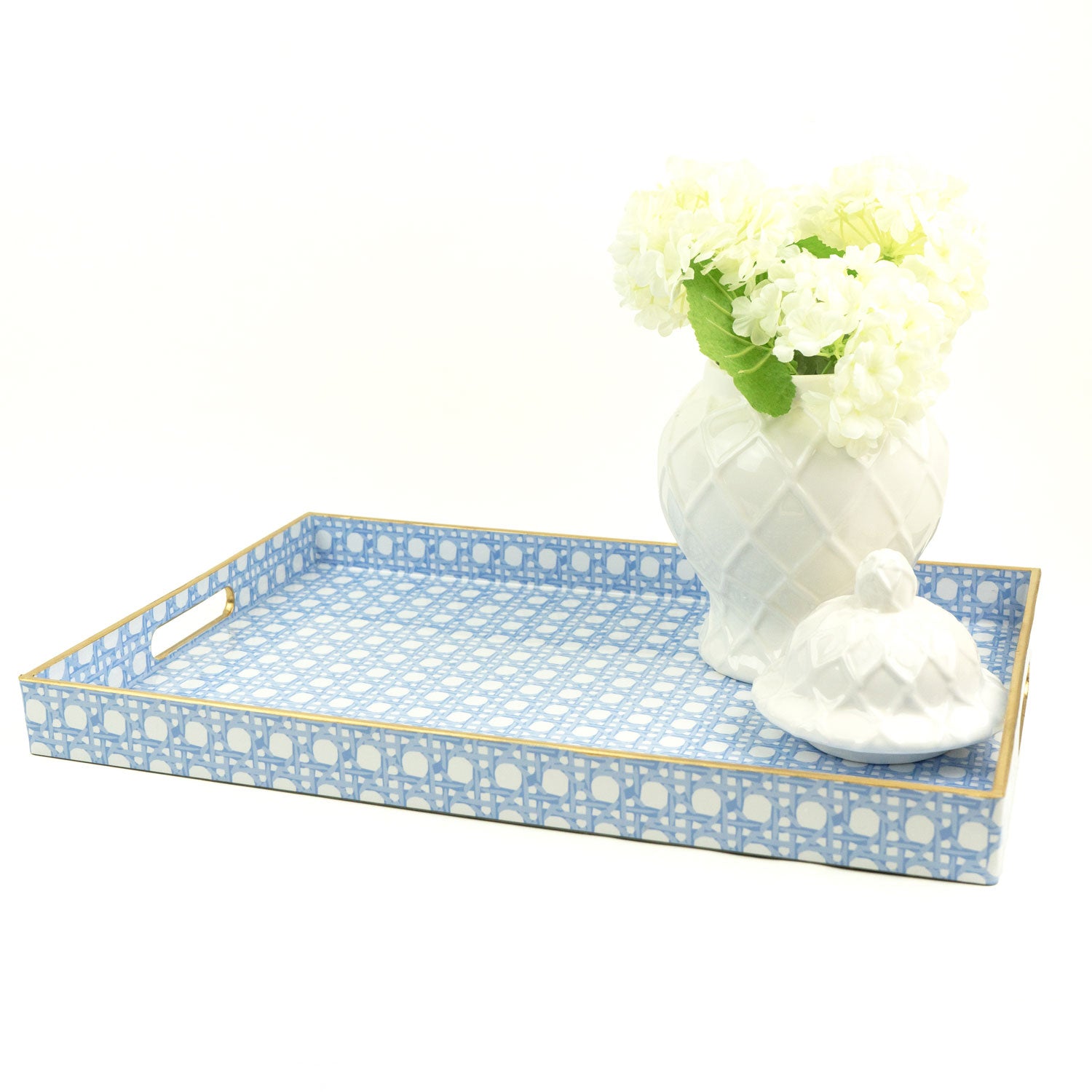 Blue Cane Rectangular Decorative Serving Tray