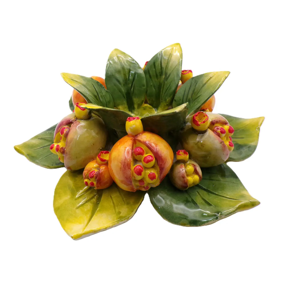 Capodimonte Italian Ceramic Pomegranate Candle Holder | Hand-Painted