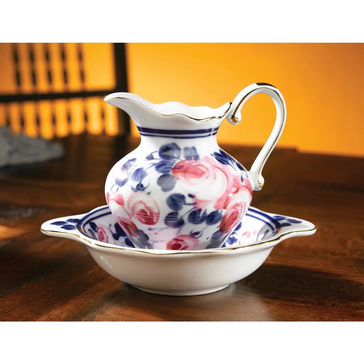 Hand-Painted Floral Porcelain Pitcher & Bowl Set | Granny-Style Home Decor