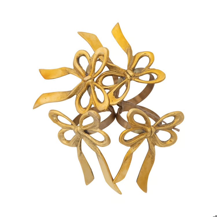 Gold Brass Bow Napkin Rings - Set of 4 | Elegant Table Decor