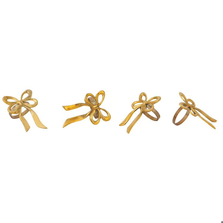 Gold Brass Bow Napkin Rings - Set of 4 | Elegant Table Decor