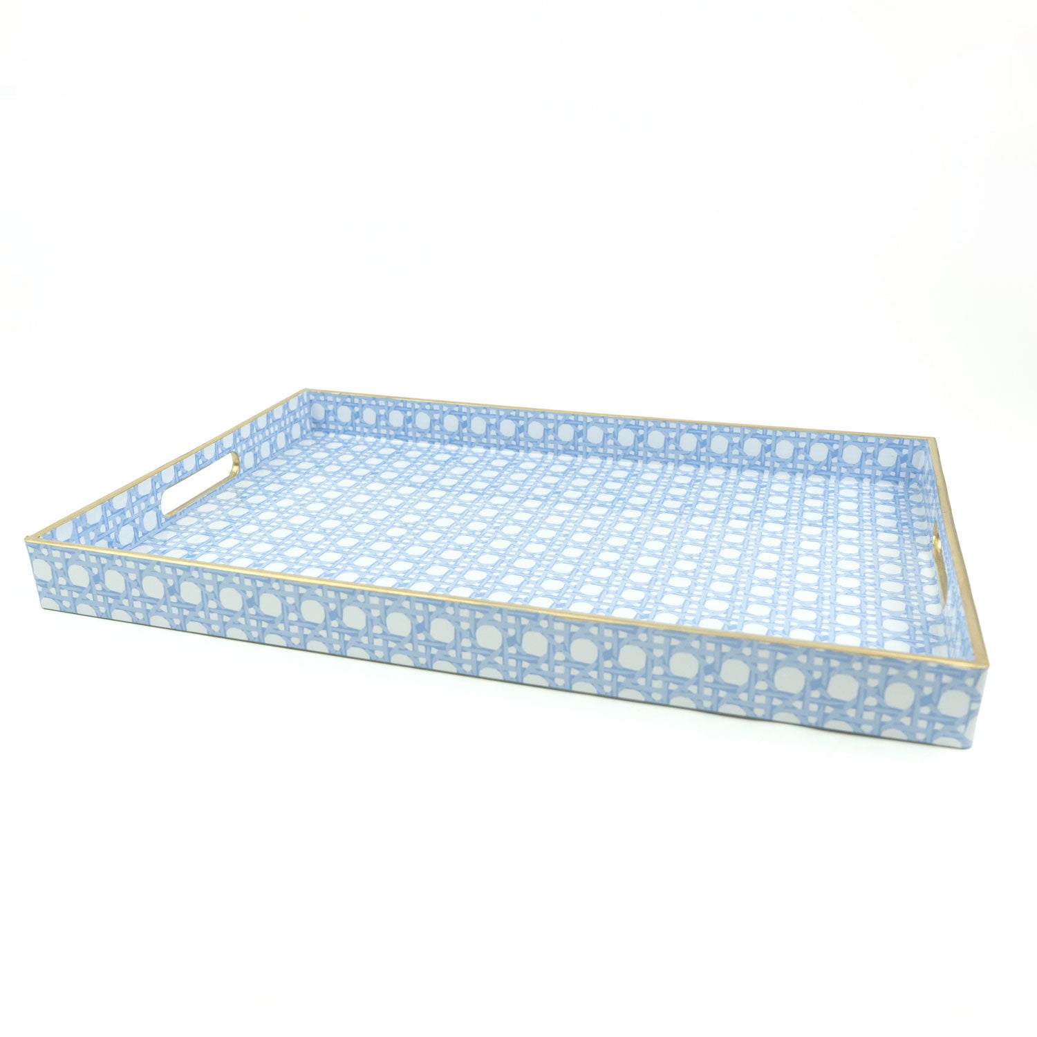 Blue Cane Rectangular Decorative Serving Tray