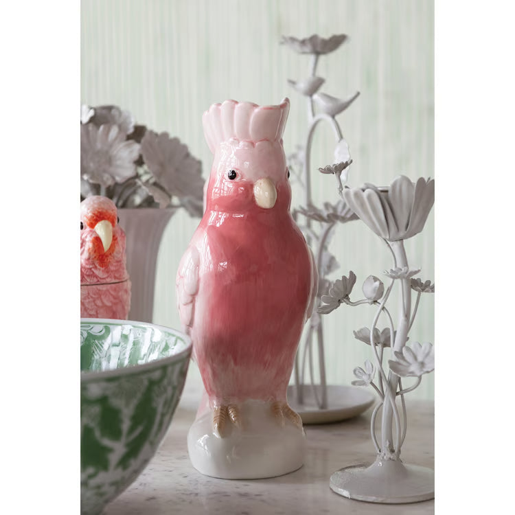 Pink & White Ceramic Cockatoo Pitcher | Whimsical Palm Beach Serveware