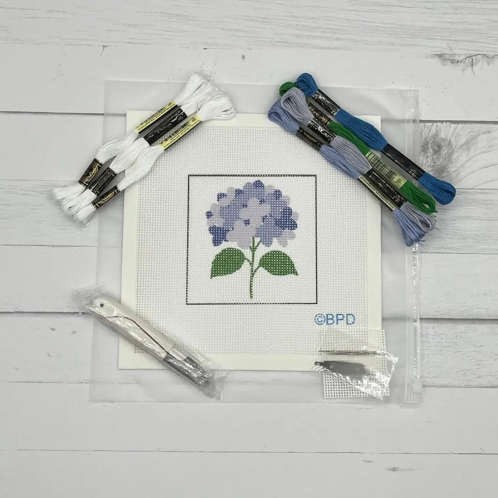 Blue Hydrangea Needlepoint Kit | Grandmillennial Embroidery Craft Kit for Home & Gift Giving