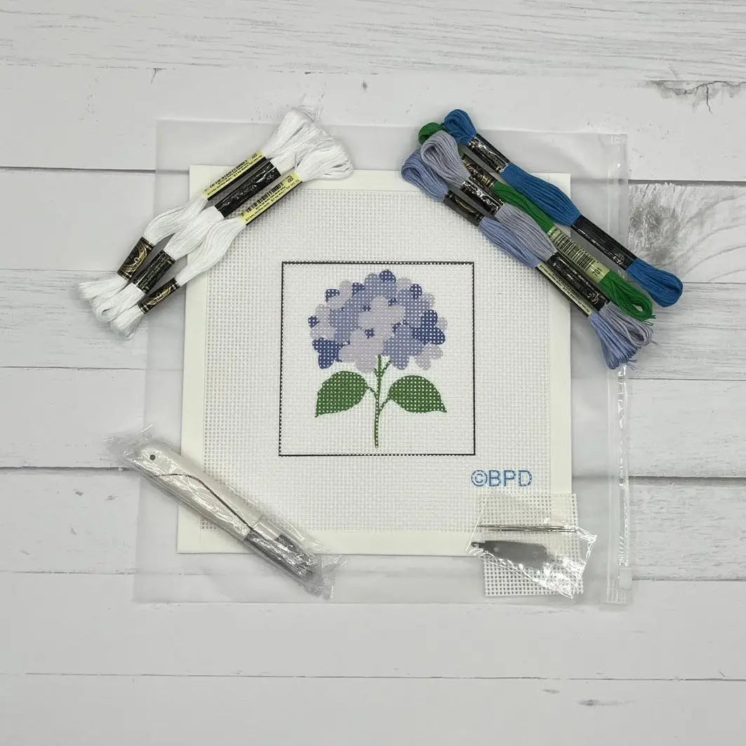 Blue Hydrangea Needlepoint Kit | Grandmillennial Embroidery Craft Kit for Home & Gift Giving
