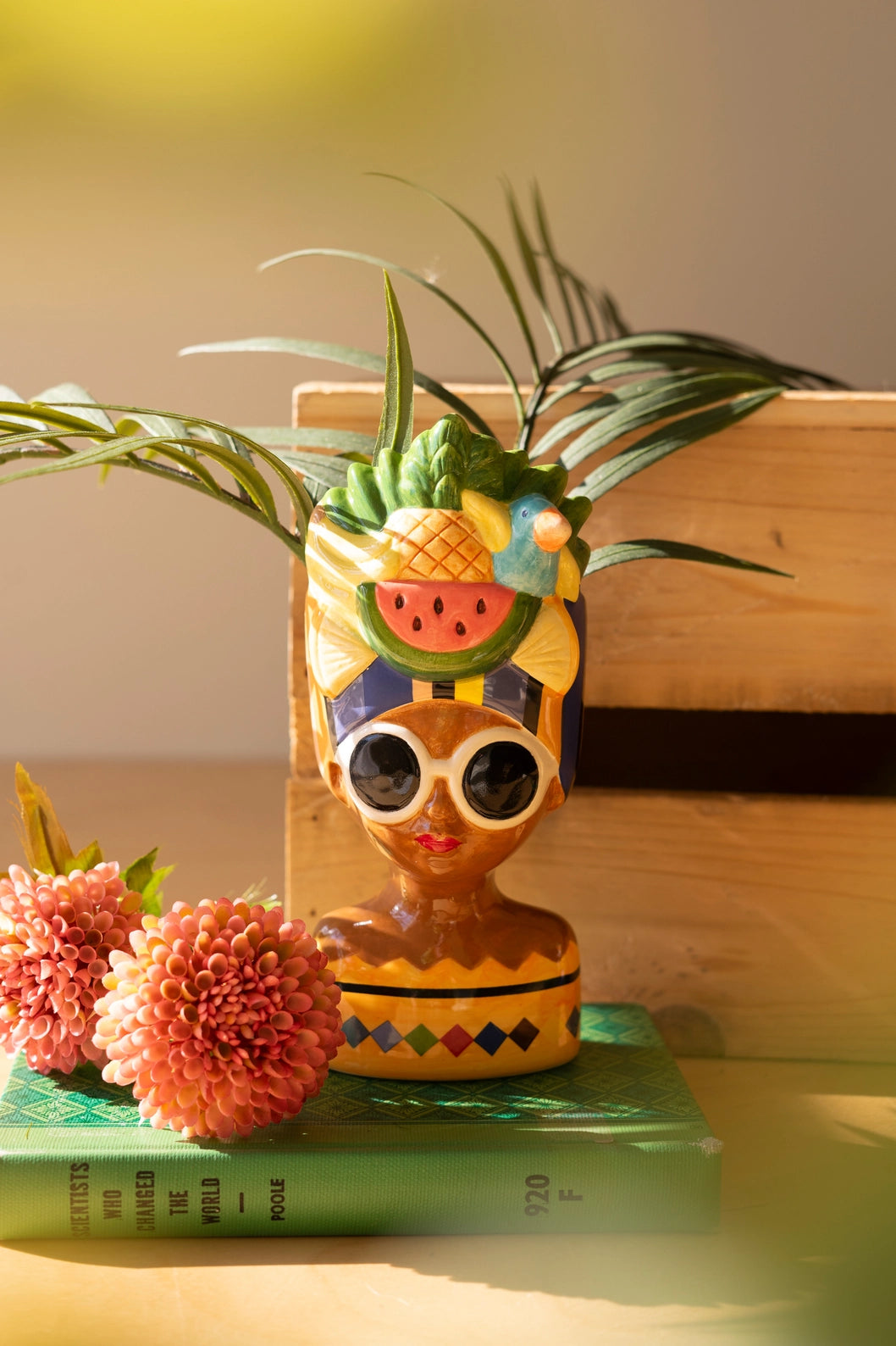 Ceramic Lady Vase with Watermelon Fruit Hat | Palm Beach Home Decor