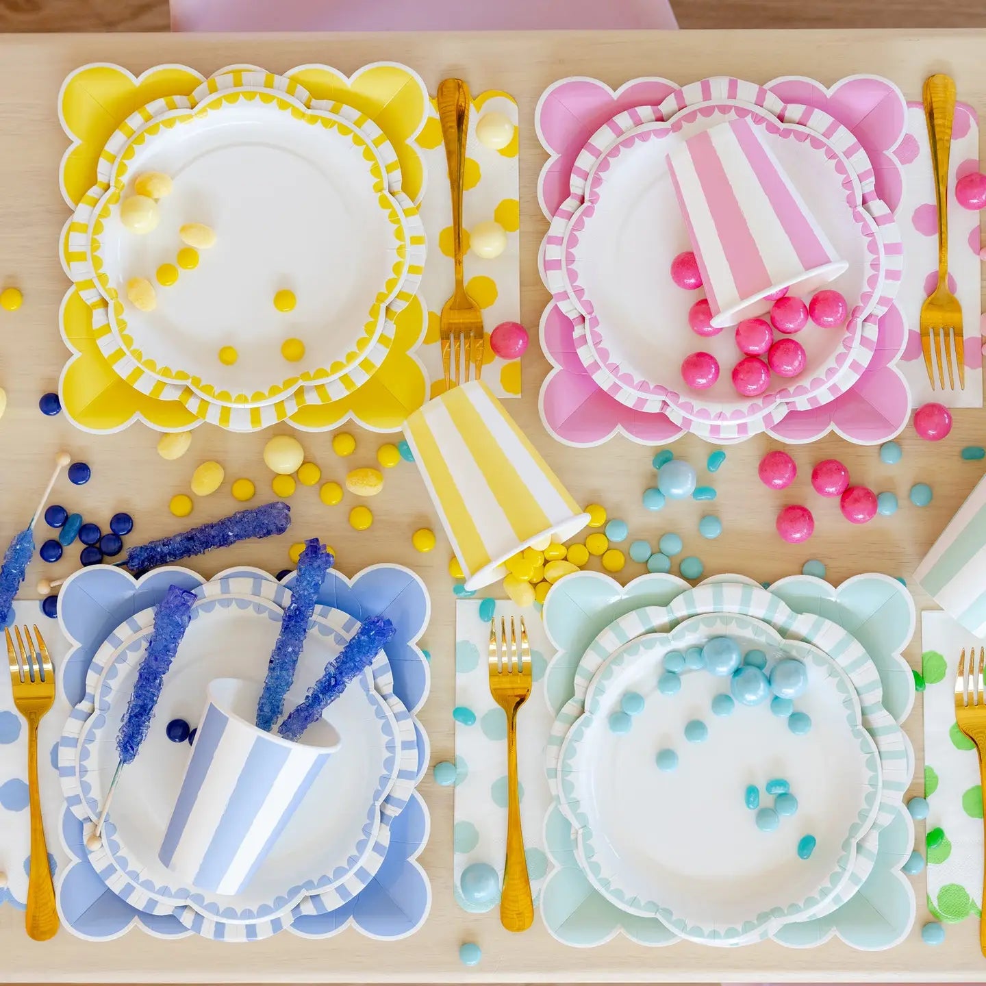 Yellow Scalloped & Striped Paper Plates | Preppy Entertaining Tableware