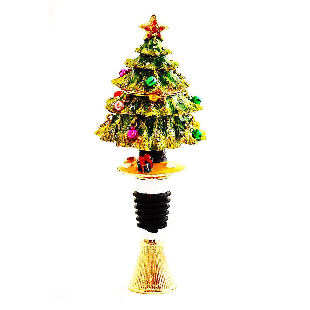 Christmas Tree Trinket Box Bottle Stopper with Display Stand | Elevated Holiday Barware