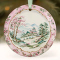 Pink Vintage Chinoiserie Holiday China Plate Ornament | Chinoiserie Ornaments