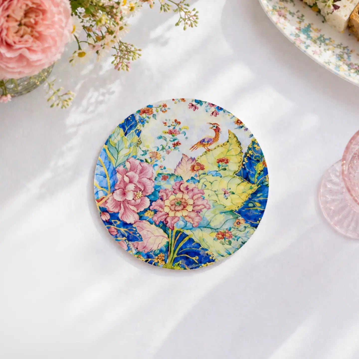 Tobacco Leaf Coasters Set of 8 | Elegant Chinoiserie Drink Coasters