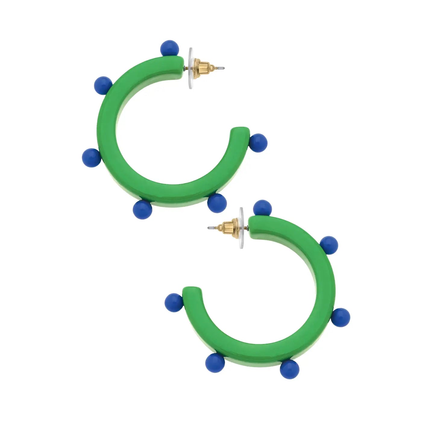 Spunky Studded Resin Hoop Earrings in Green & Blue