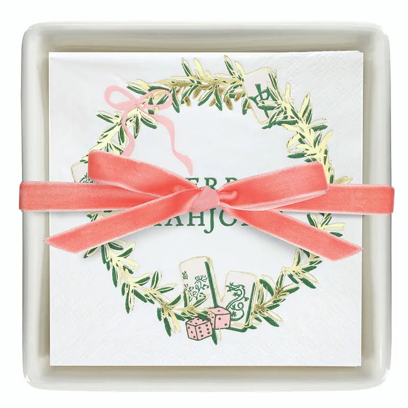Merry Mahjong Cocktail Napkin & Ceramic Tray Set | Luxury Mahjong Paper Cocktail Napkins