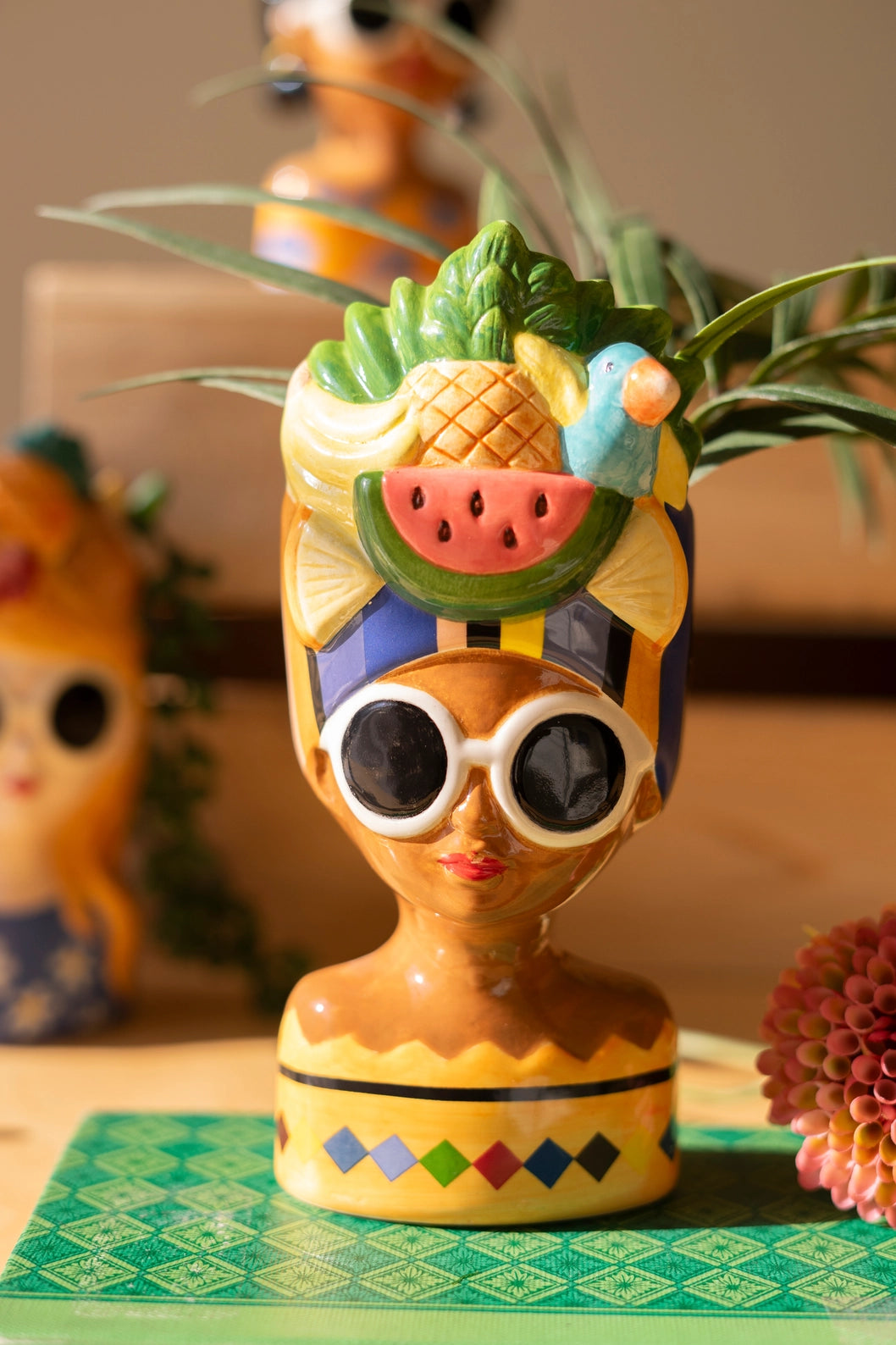 Ceramic Lady Vase with Watermelon Fruit Hat | Palm Beach Home Decor