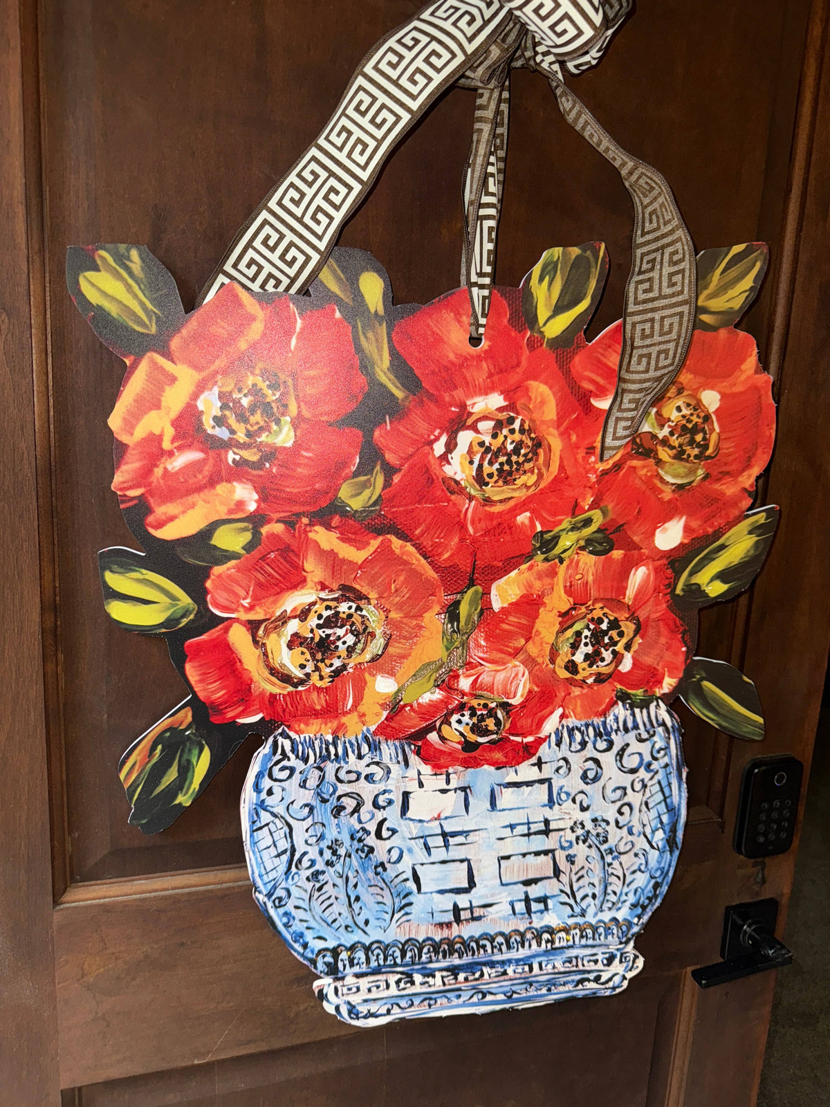 Designer Red Poppies in Ginger Jar Door Hanger | Chinoiserie Home Decor