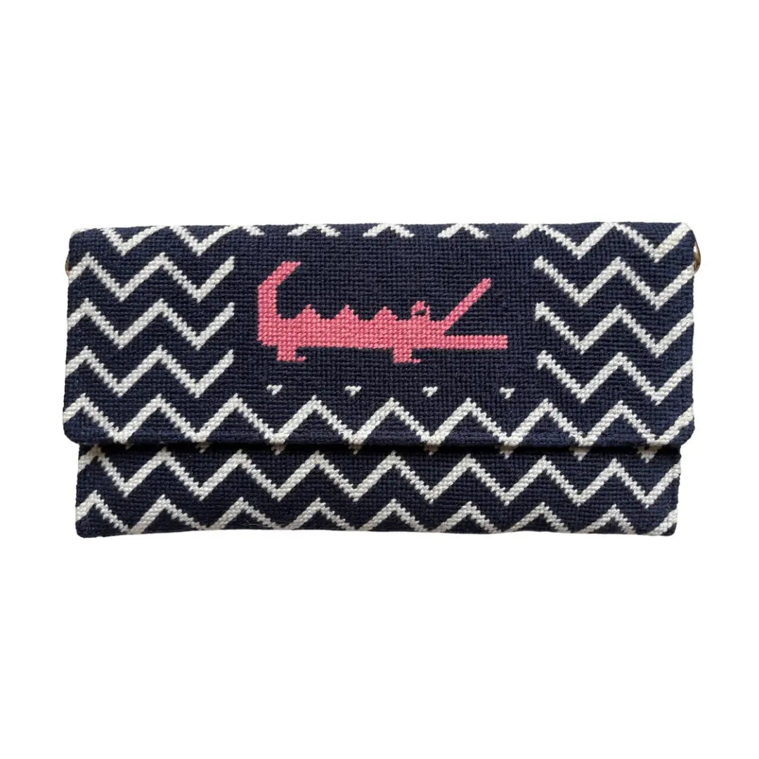 Needlepoint Alligator Clutch | Grandmillennial Statement Bag