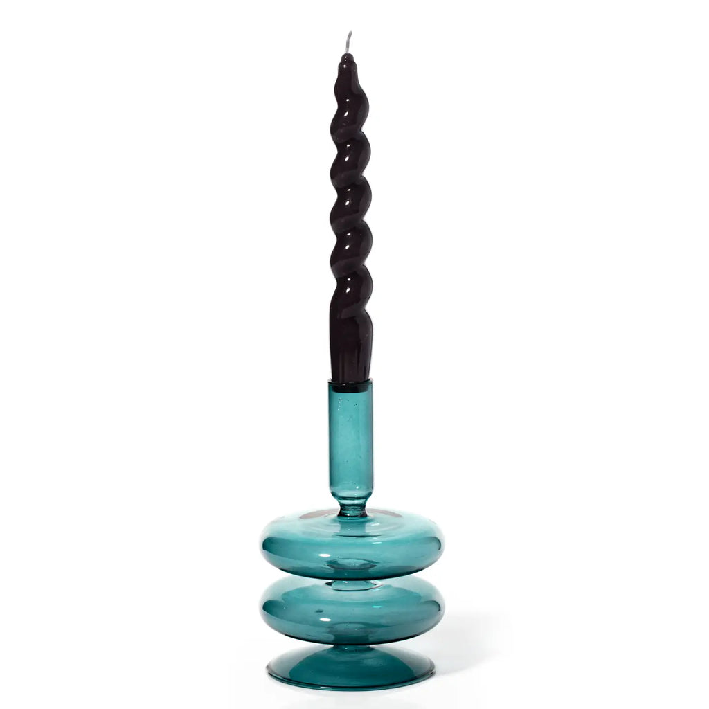 Taper Candlestick | Colored Glass | Ocean Teal