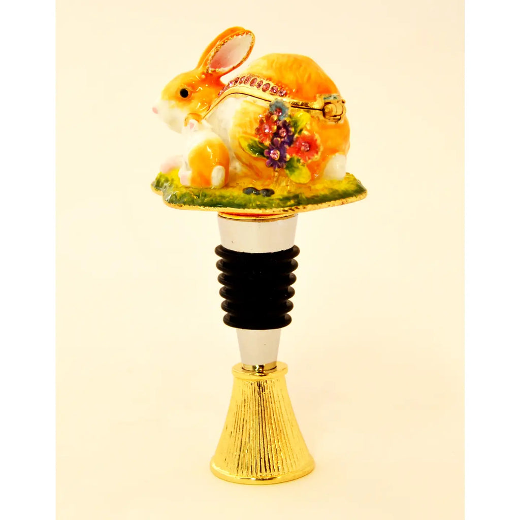 Bunny with Baby Trinket Box Bottle Stopper with Stand | Elevated Bar Accessories