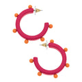 Spunky Studded Resin Hoop Earrings in Fuchsia & Orange