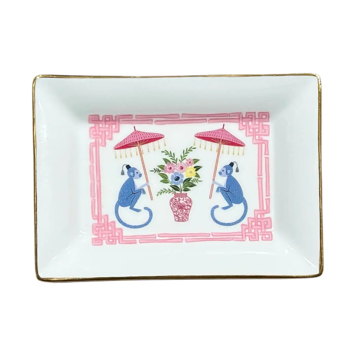 Cheeky Monkeys with Parasols & Ginger Jar Trinket Tray | Chinoiserie Tray