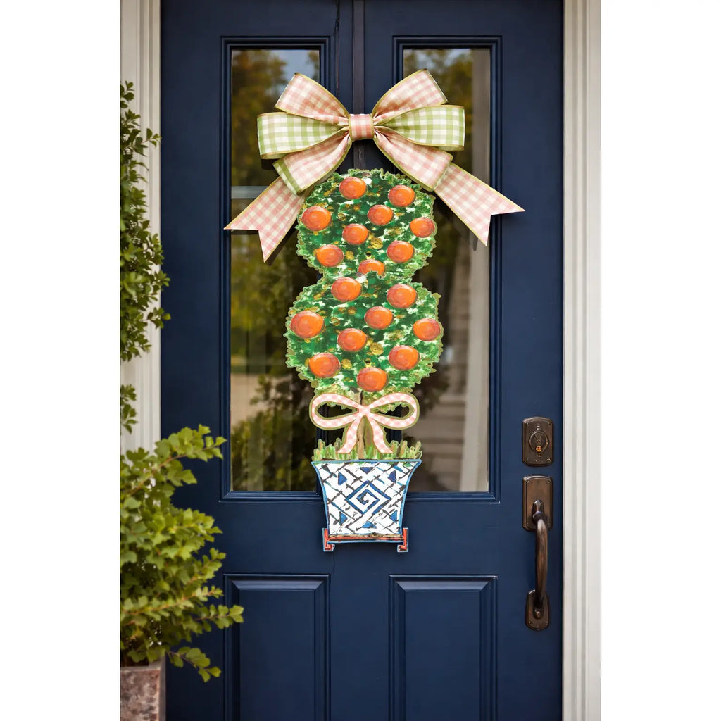 Large Citron Topiary Door Hanger | Designer Chinoiserie Door Decor
