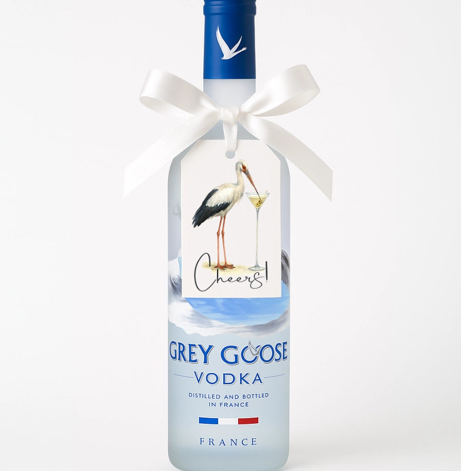 Elegant Stork with Tall Dirty Martini Cheers Gift Tag Set