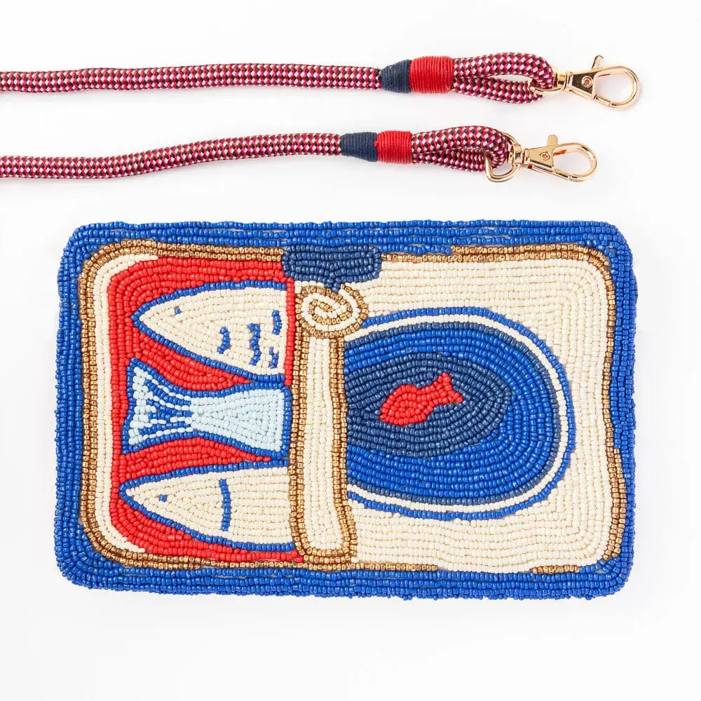 Handmade Lelia Sardine Seed Bead Clutch with Strap