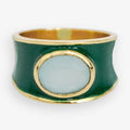 Handmade Hazel Oval Stone with Enamel Band Ring Green/Light Blue Size 8