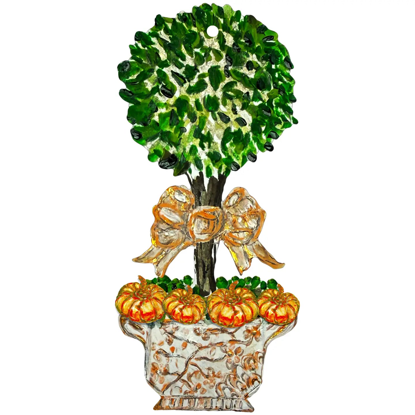 Pair of Chinoserie Pumpkin Topiary Door Hangers | Elegant Fall Decor