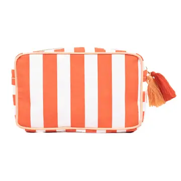 Orange Cabana Cosmetic Bag | Chic Travel Makeup & Toiletry Organizer for Women | The Posh Pagoda by K Willis Interiors