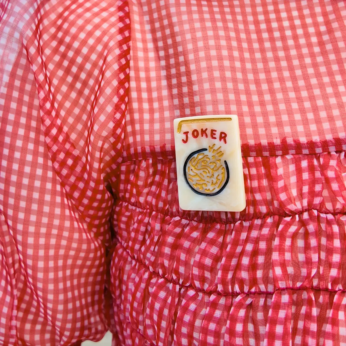 Hand-Painted Mahjong "Joker" Tile Brooch | Chinoiserie Pin