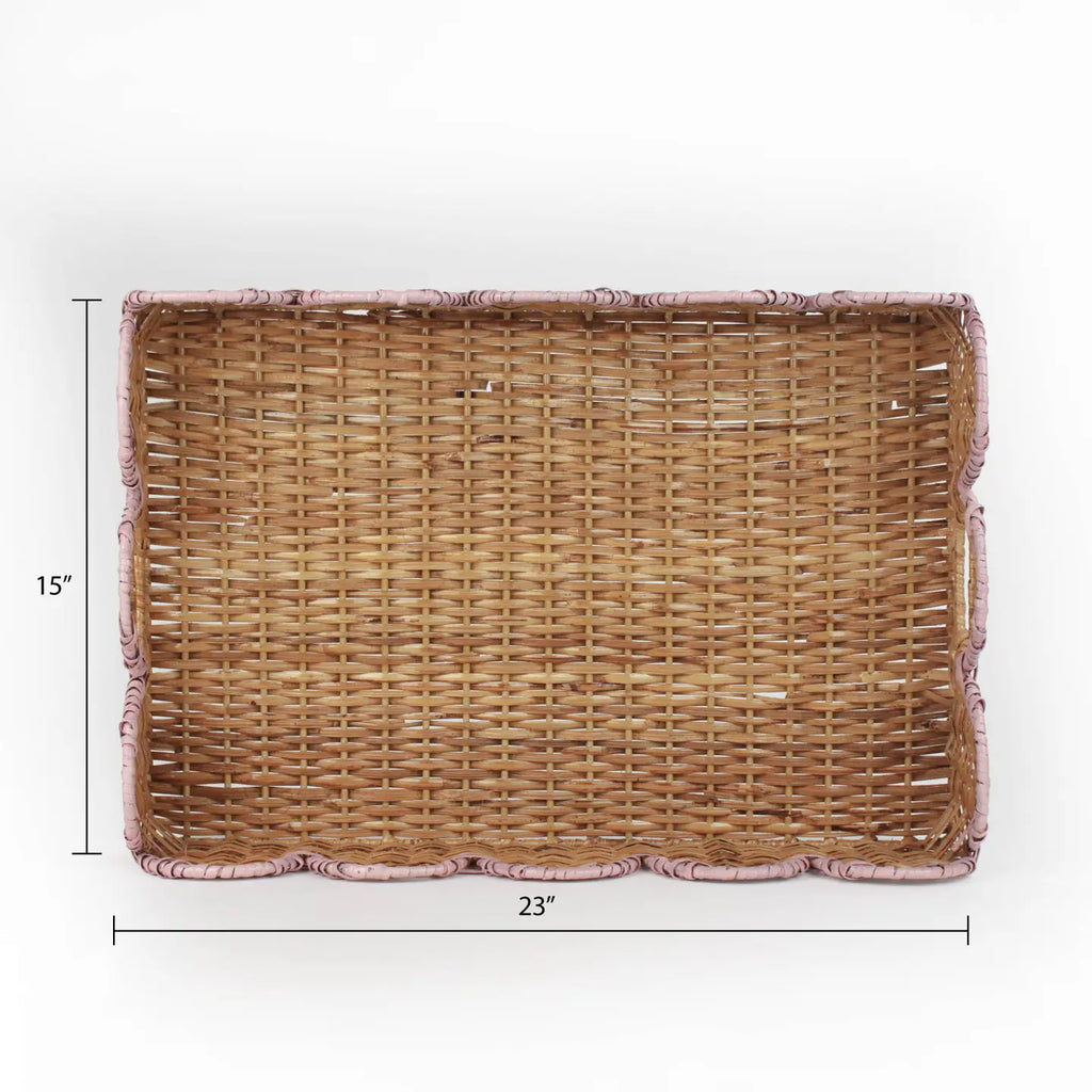 Scalloped Hand-Painted Rattan Tray