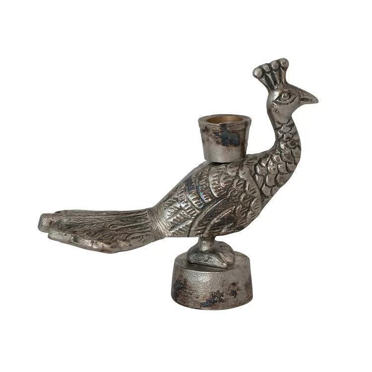 Cast Aluminum Peacock Taper Candle Holder | Chinoiserie Decor