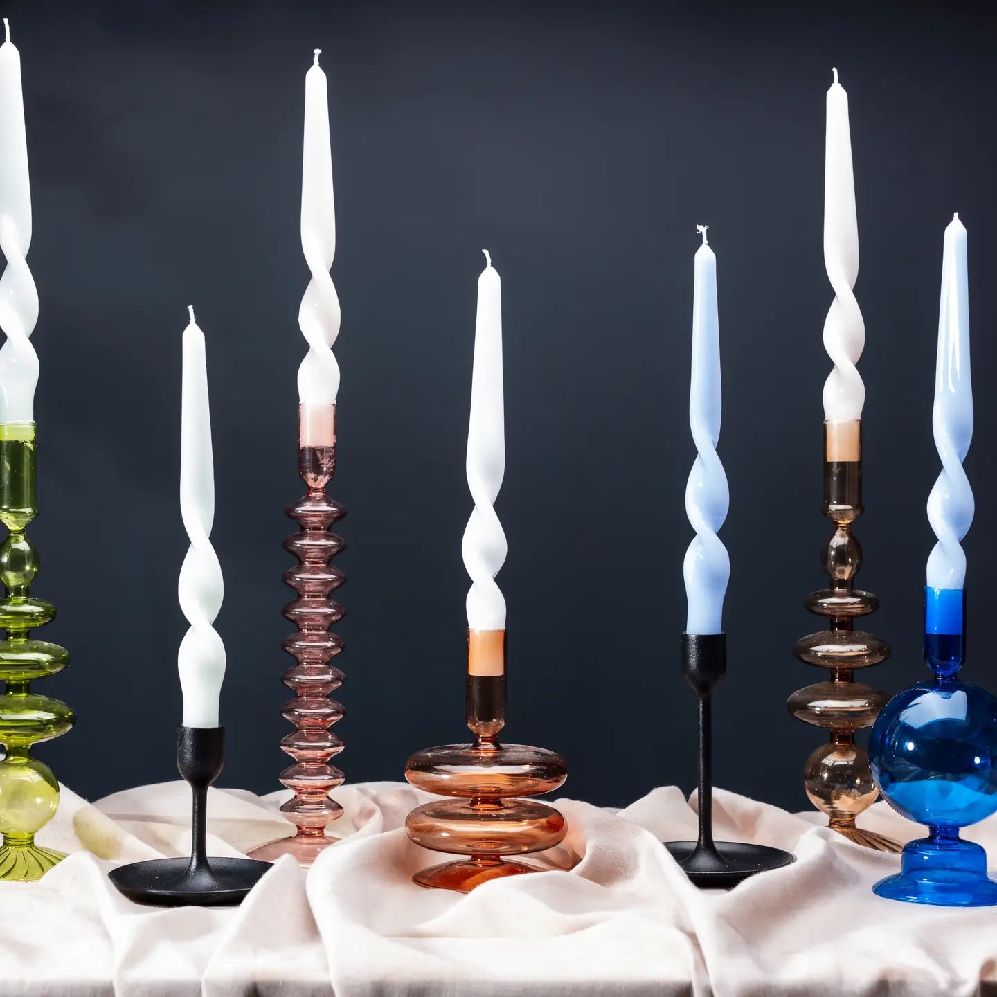Taper Candlestick | Colored Glass | Rose Quartz