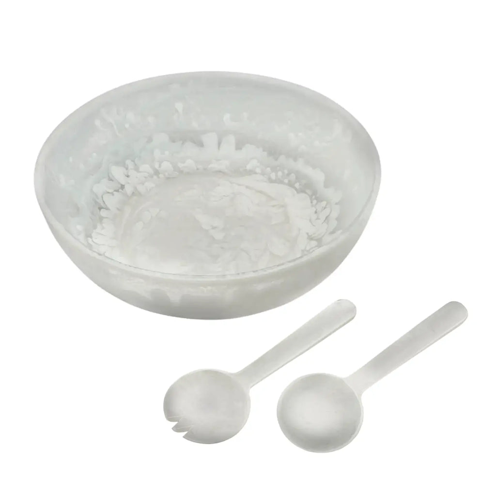 White Swirl Acrylic Bowl with Salad Servers